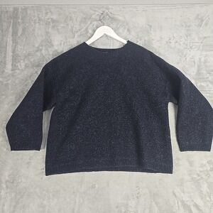 Baserange Womens Alpaca Wool Oversized Boxy Thick Sweater Small Navy Blue